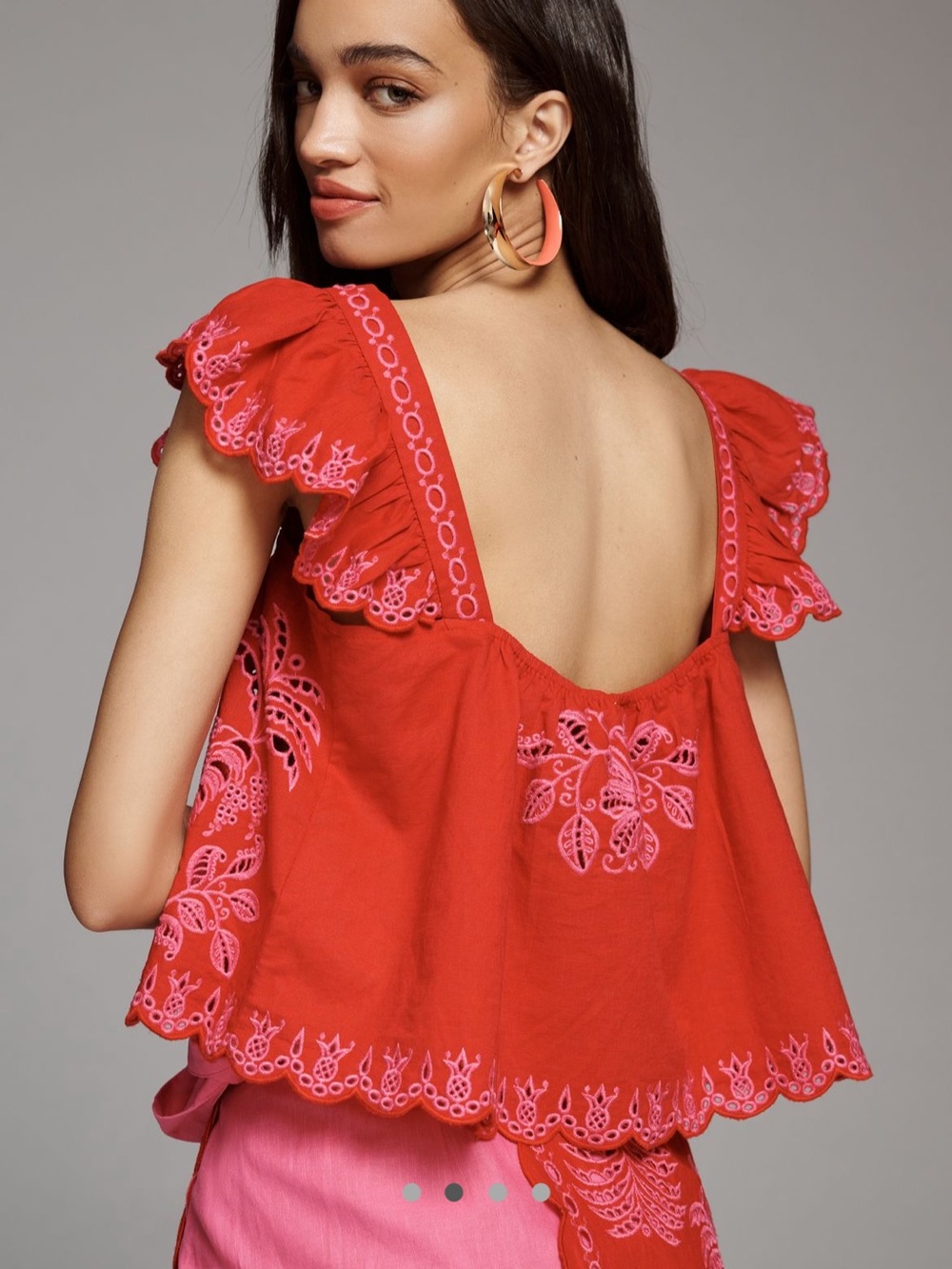 FARM Rio Palm Tree Richelieu Flutter-Sleeve Top - Size Large - Picture 2 of 7